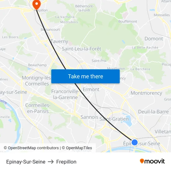 Epinay-Sur-Seine to Frepillon map