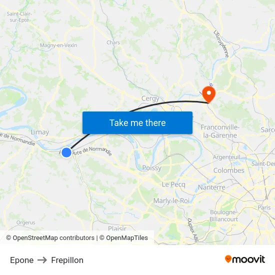 Epone to Frepillon map