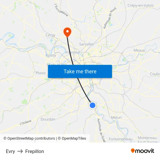 Evry to Frepillon map