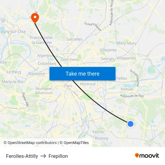 Ferolles-Attilly to Frepillon map