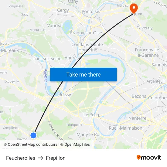Feucherolles to Frepillon map