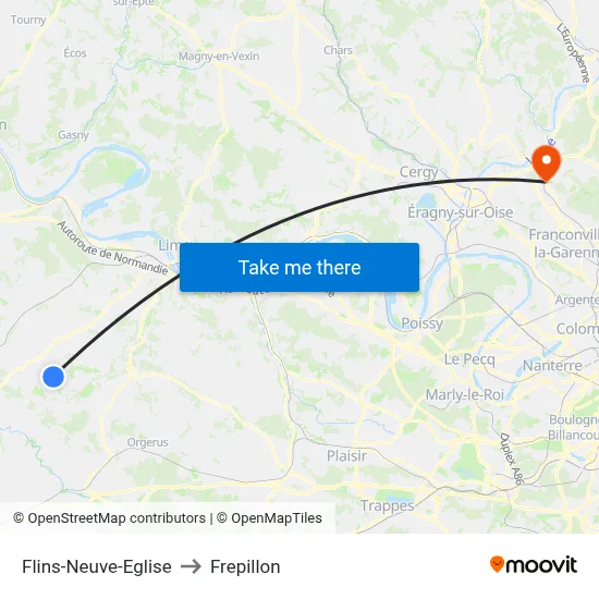 Flins-Neuve-Eglise to Frepillon map