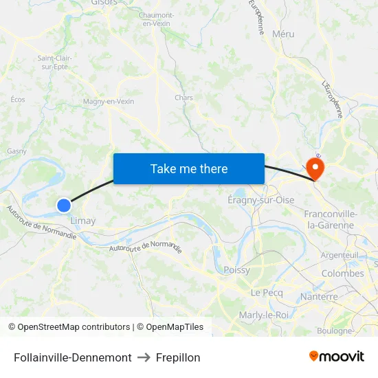 Follainville-Dennemont to Frepillon map