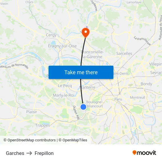 Garches to Frepillon map