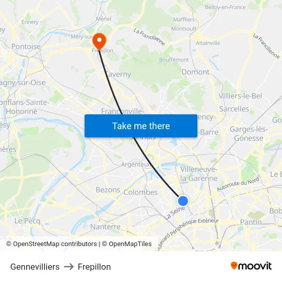 Gennevilliers to Frepillon map