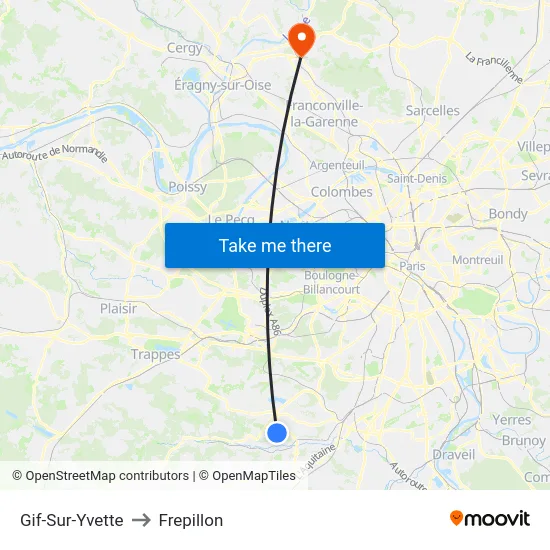 Gif-Sur-Yvette to Frepillon map