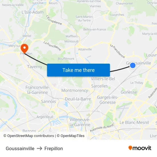 Goussainville to Frepillon map