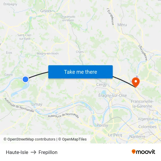 Haute-Isle to Frepillon map