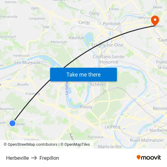 Herbeville to Frepillon map