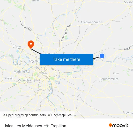 Isles-Les-Meldeuses to Frepillon map