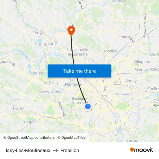 Issy-Les-Moulineaux to Frepillon map