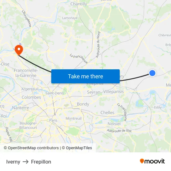Iverny to Frepillon map
