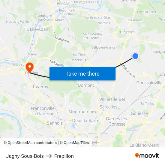 Jagny-Sous-Bois to Frepillon map