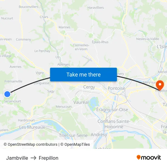 Jambville to Frepillon map