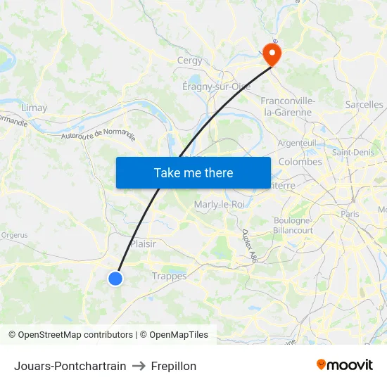 Jouars-Pontchartrain to Frepillon map