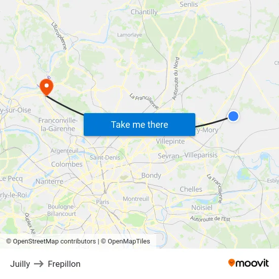 Juilly to Frepillon map