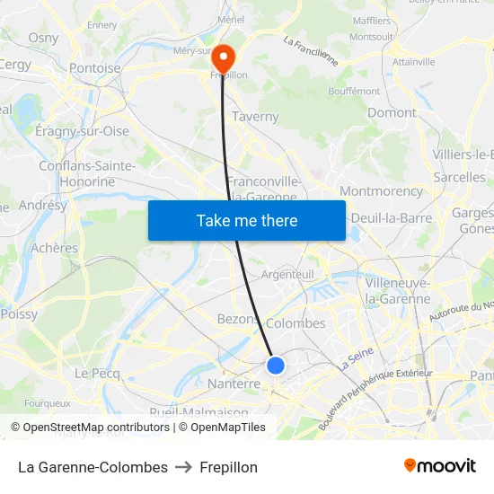 La Garenne-Colombes to Frepillon map