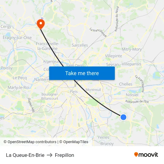 La Queue-En-Brie to Frepillon map