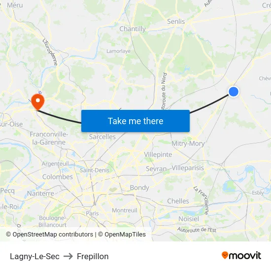 Lagny-Le-Sec to Frepillon map