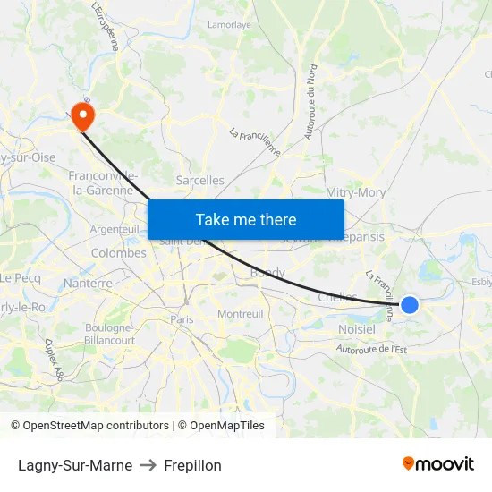 Lagny-Sur-Marne to Frepillon map