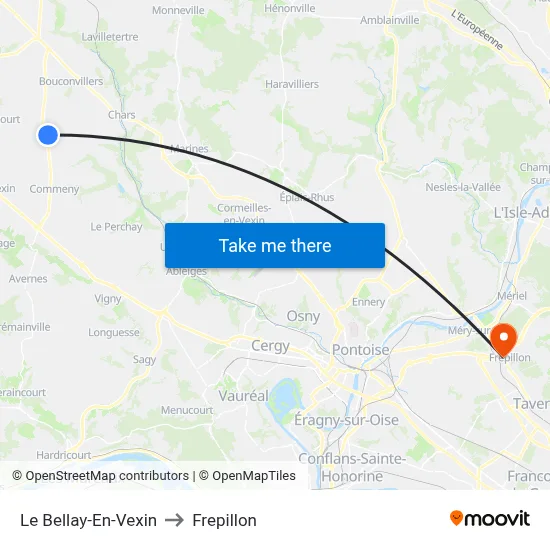 Le Bellay-En-Vexin to Frepillon map