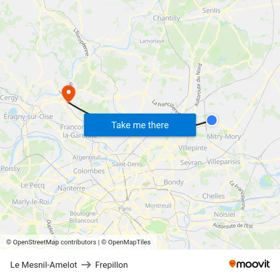 Le Mesnil-Amelot to Frepillon map