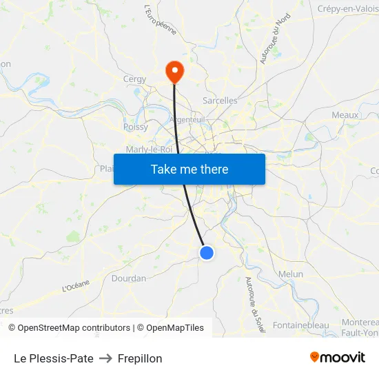 Le Plessis-Pate to Frepillon map