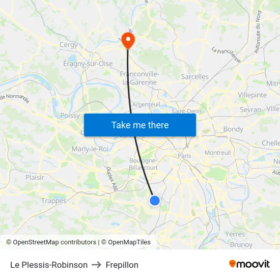 Le Plessis-Robinson to Frepillon map