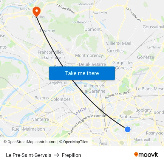 Le Pre-Saint-Gervais to Frepillon map