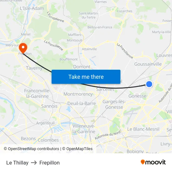 Le Thillay to Frepillon map