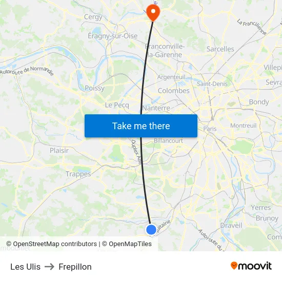 Les Ulis to Frepillon map