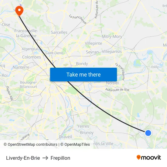 Liverdy-En-Brie to Frepillon map
