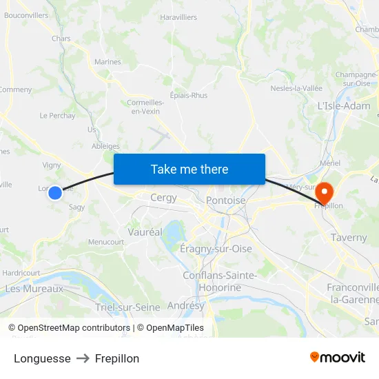 Longuesse to Frepillon map