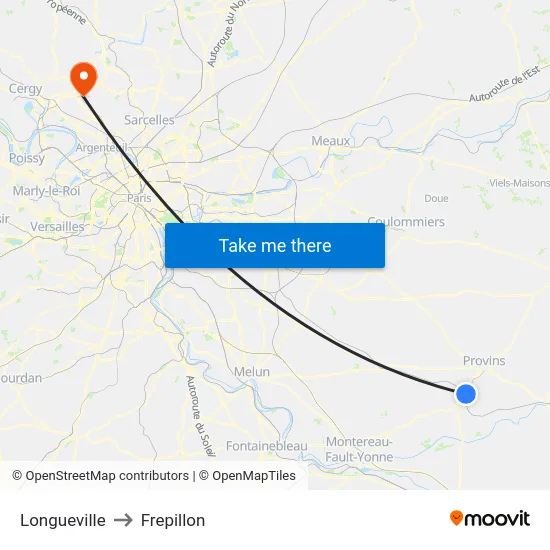 Longueville to Frepillon map