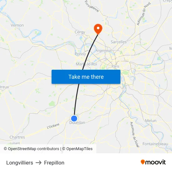 Longvilliers to Frepillon map