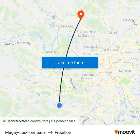 Magny-Les-Hameaux to Frepillon map