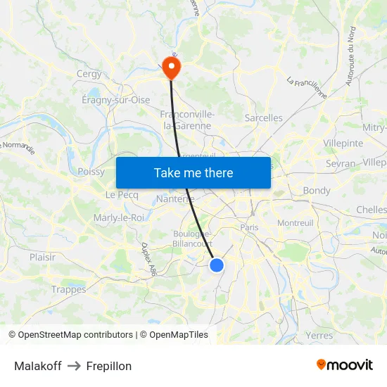 Malakoff to Frepillon map