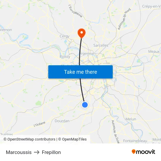 Marcoussis to Frepillon map