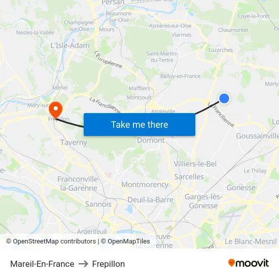 Mareil-En-France to Frepillon map