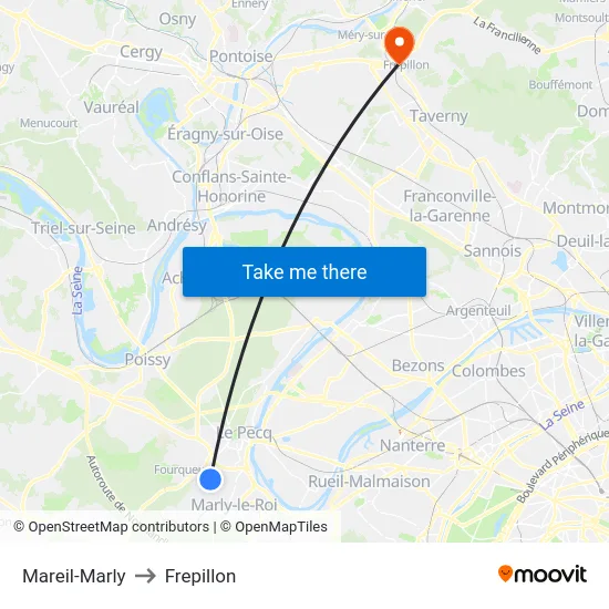 Mareil-Marly to Frepillon map