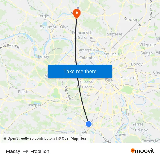 Massy to Frepillon map