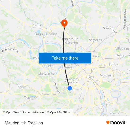 Meudon to Frepillon map