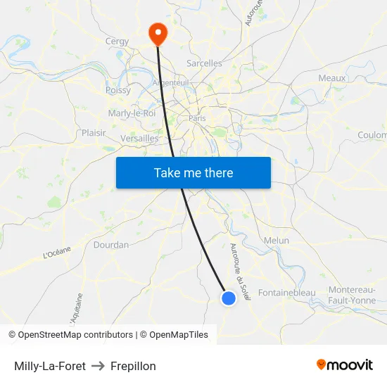 Milly-La-Foret to Frepillon map