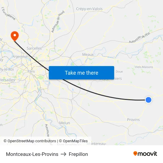 Montceaux-Les-Provins to Frepillon map