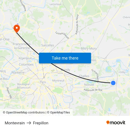 Montevrain to Frepillon map