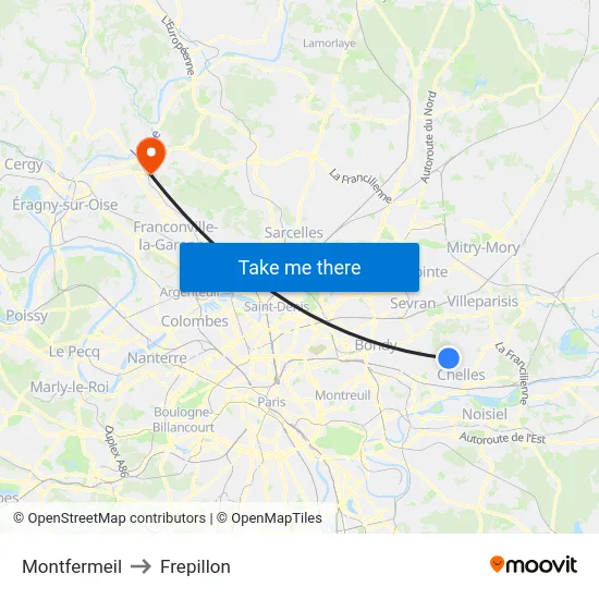 Montfermeil to Frepillon map