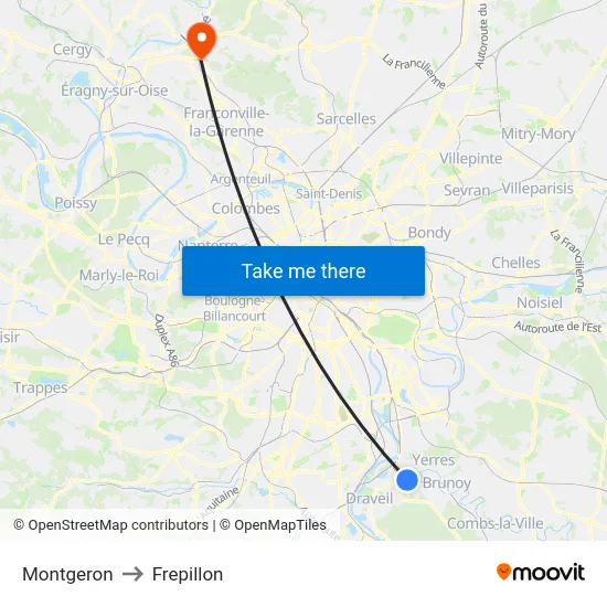 Montgeron to Frepillon map