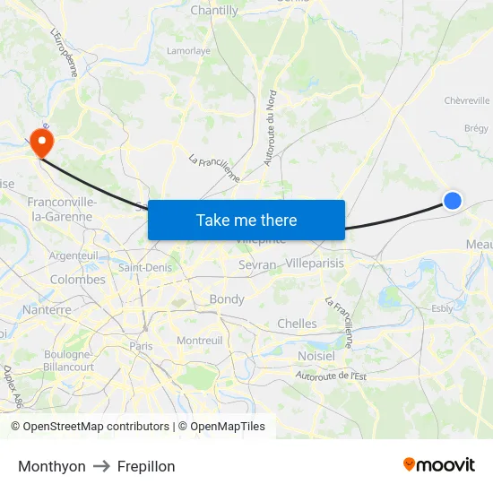 Monthyon to Frepillon map
