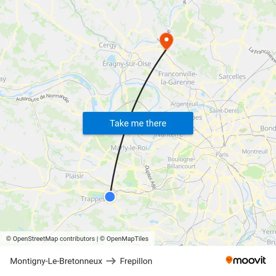 Montigny-Le-Bretonneux to Frepillon map