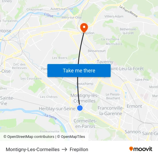 Montigny-Les-Cormeilles to Frepillon map